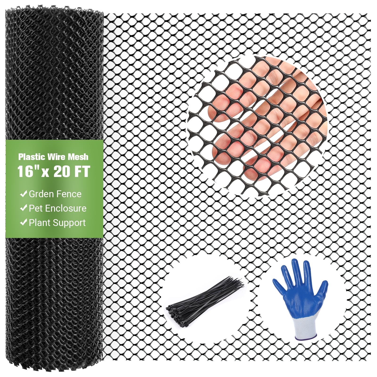 Wesketch Mesh Tree Guard Trunk Protectors, Chicken Wire for Floral Arrangements, Tree Wraps to Protect Bark, Flexible Net Tree Guard 16 in x 20FT with 50 Zip Ties, Tree Bark Protector from Deer-Black