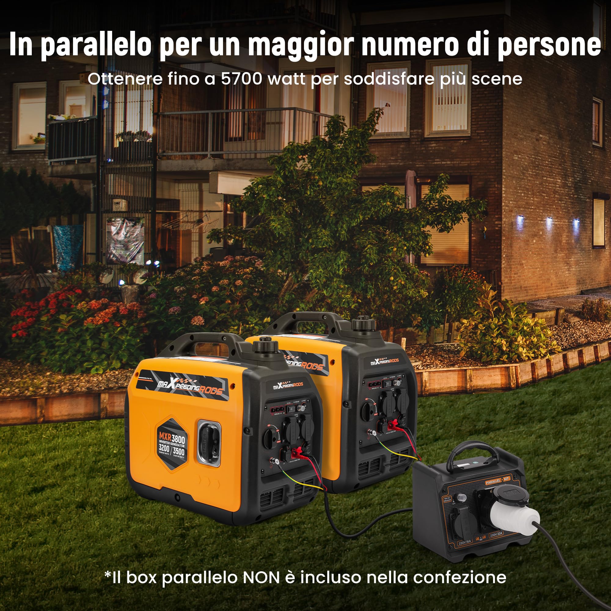 maXpeedingrods Generatore di Corrente 3500W Silenziato Portatile Per Camper | Benzina 4 Tempi con 2 prese da 230 V / 2 USB / 1 presa da 12 V CC, Modalità ECO Per RV, Camper e Emergenze