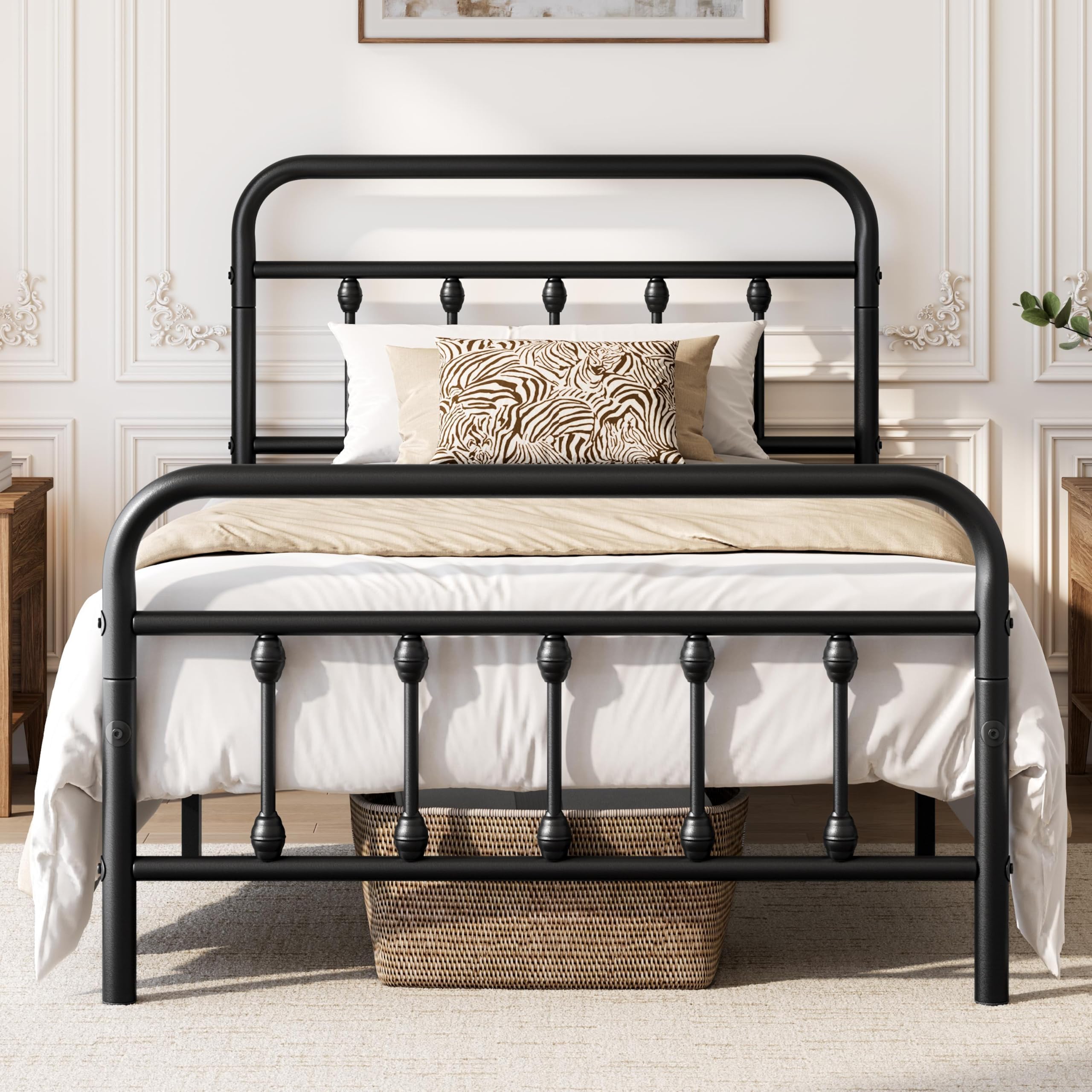 Yaheetech Twin Metal Platform Bed Frame, Victorian Headboard & Footboard