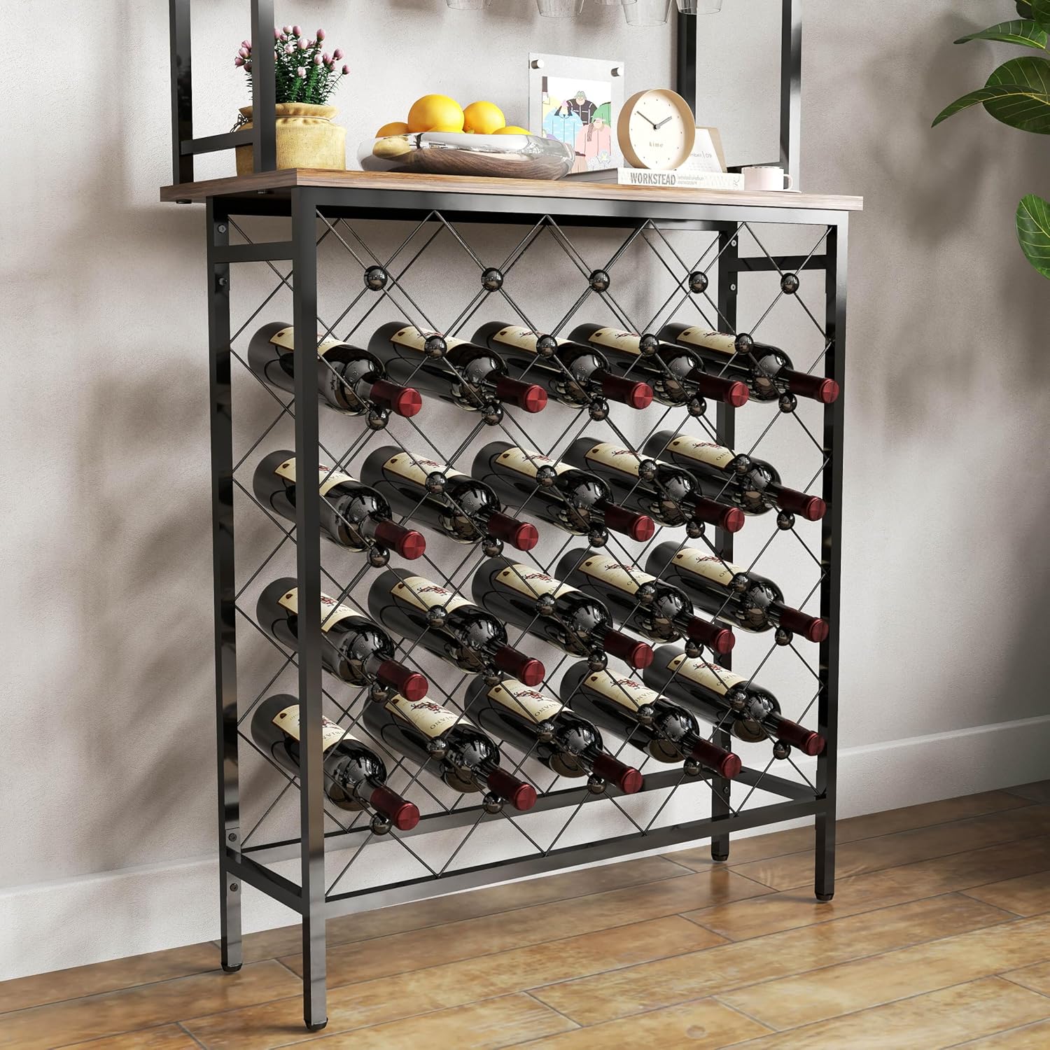 Suz Art インダストリアルワインラックバーテーブル、多機能3層デザイン、工業用金属と木材の組み合わせ、複数の機会に適しており、