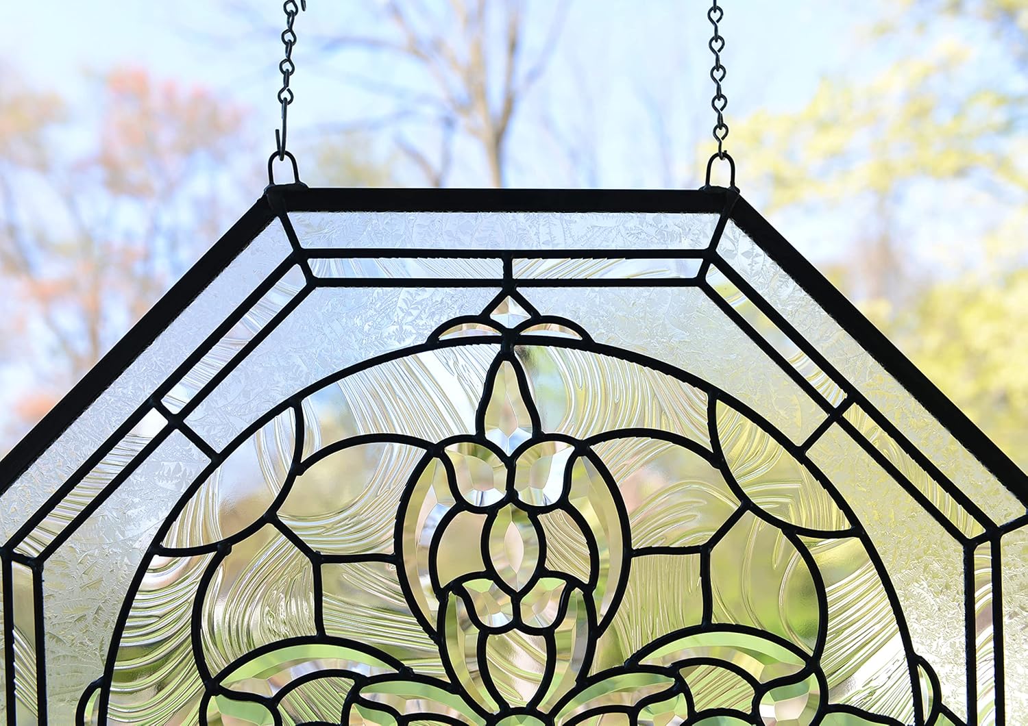 24" x 24" All Clear Stained Glass Octagon Beveled Hanging Window Panel