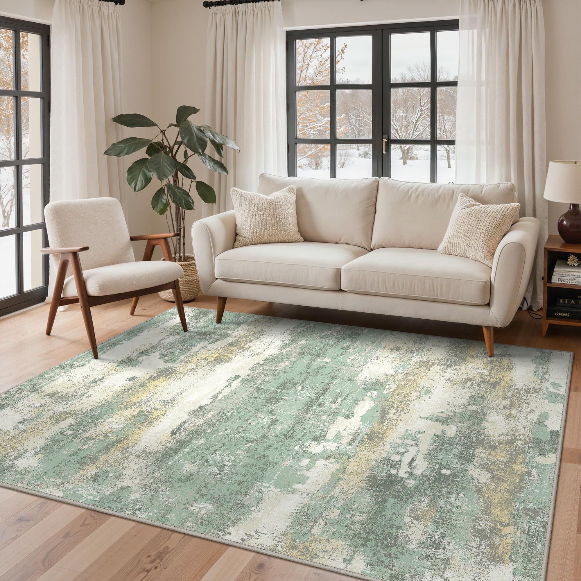 BEIMO XL Washable Rugs 200x290cm, Abstract Area Rugs for Bedroom Soft Short Pile, Machine Washable Rug Non-Slip Large Rugs for Living Room, Dining Room, Green โ image 1