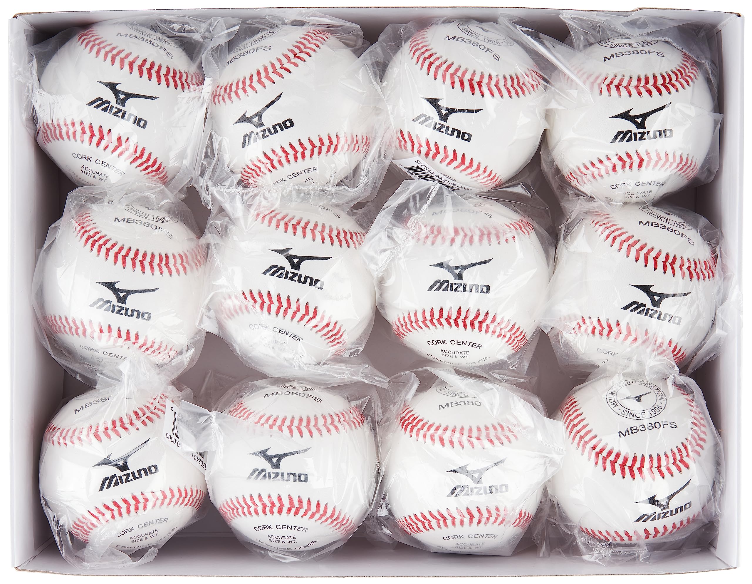 Amazon.com: Mizuno MB380 Flat Seam Baseball | White | Unisex