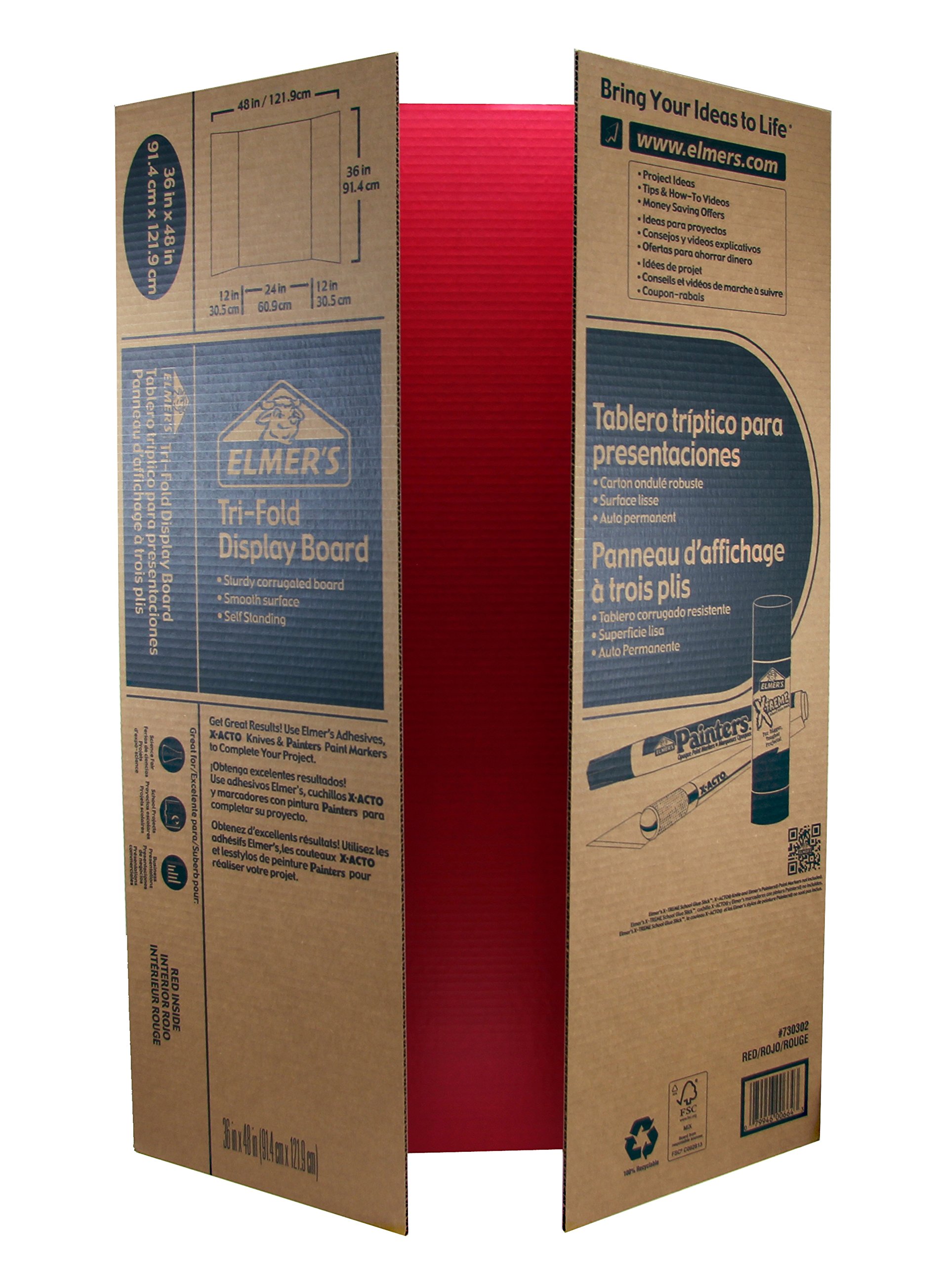 Elmer's Tri-Fold Corrugated Display Board, 36 x 48 Inches, Red