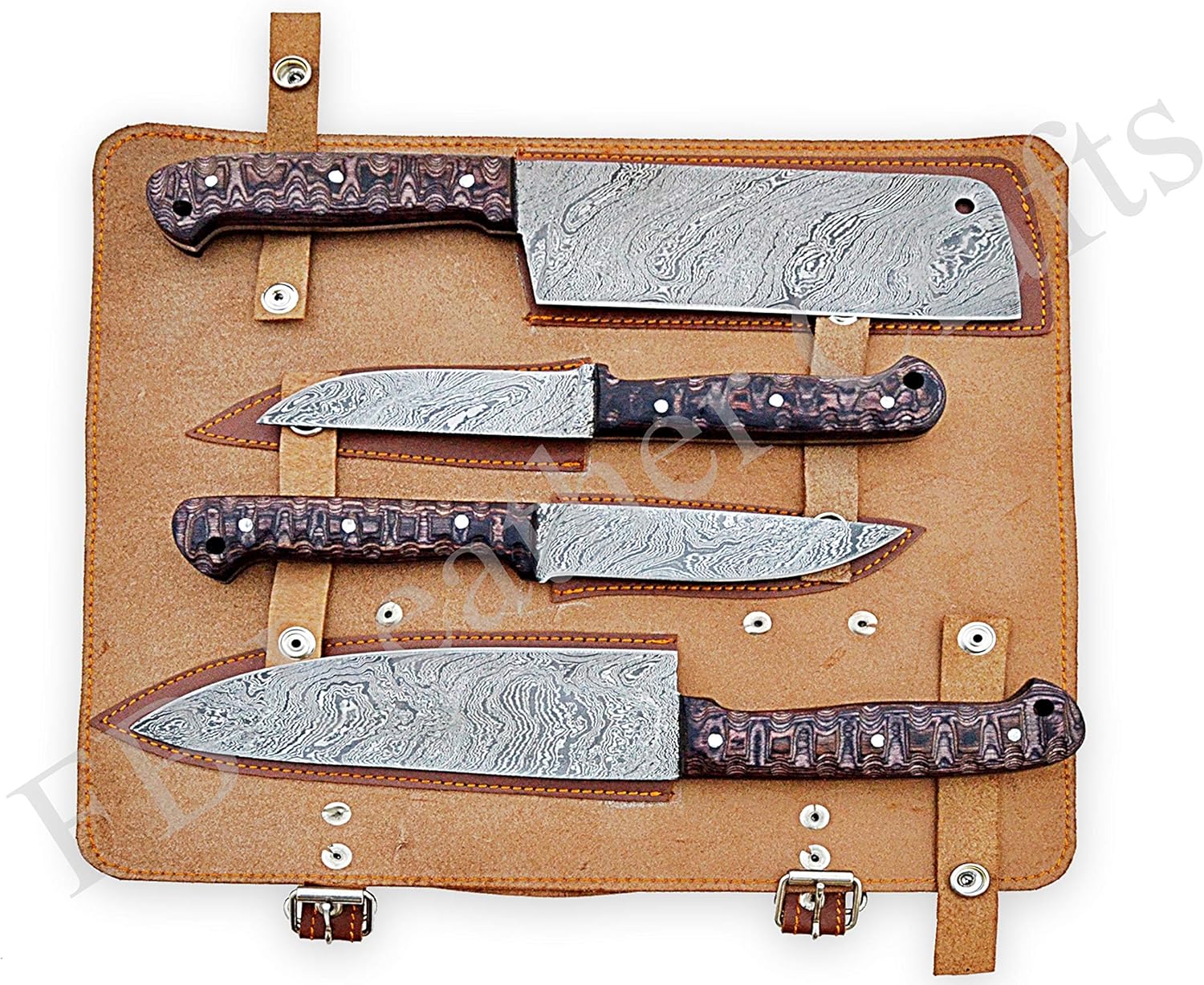 Custom Made Damascus Steel Kitchen Knives Set/Chef Knives 4-Pcs Set FBK-1098 (Blacked Colored Engraved Wood)