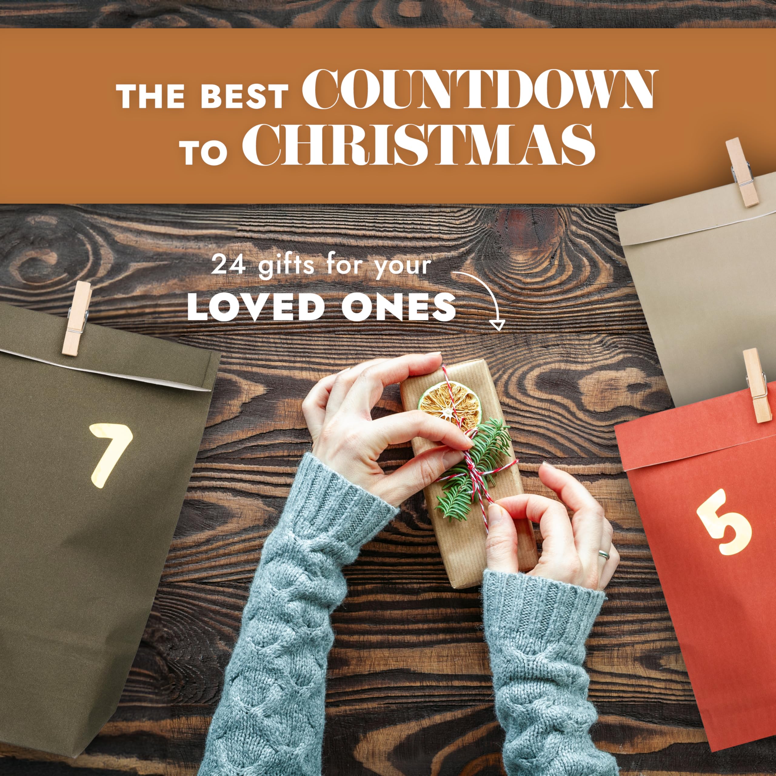 AMARI Advent Calendar for Filling, 24 Paper Advent Bags (with Wooden Clips) for Crafts for Christmas - Image 3