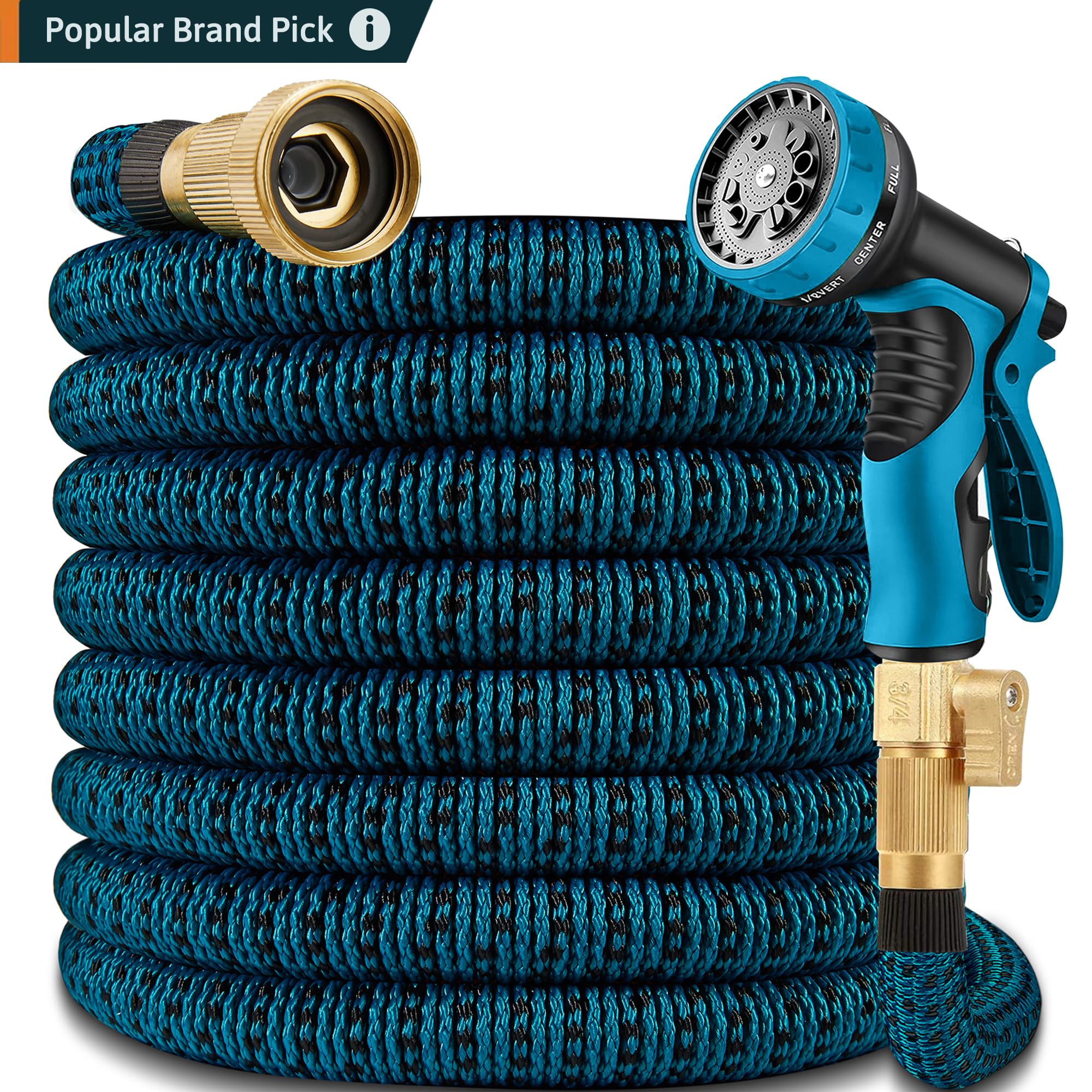 50 ft Expandable Garden Hose with 10 Function Spray Nozzle, 2024 New Superior Strength Flexible Water Hoses, 3/4" Brass Connectors- Leakproof Lightweight Water Pipe for Gardening(Blue Black)