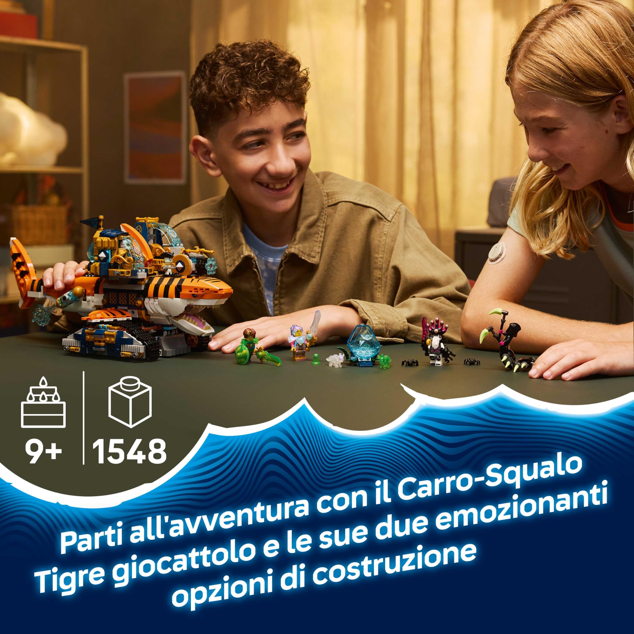 LEGO DREAMZzz 2 in 1 Carro-Squalo Tigre Giocattolo - Si trasforma in Nave Pirata con Cannone - con 5 Minifigure e 2 Creature del Tesoro da Collezione - Regalo per Bambini da 9 Anni in su - 71515
