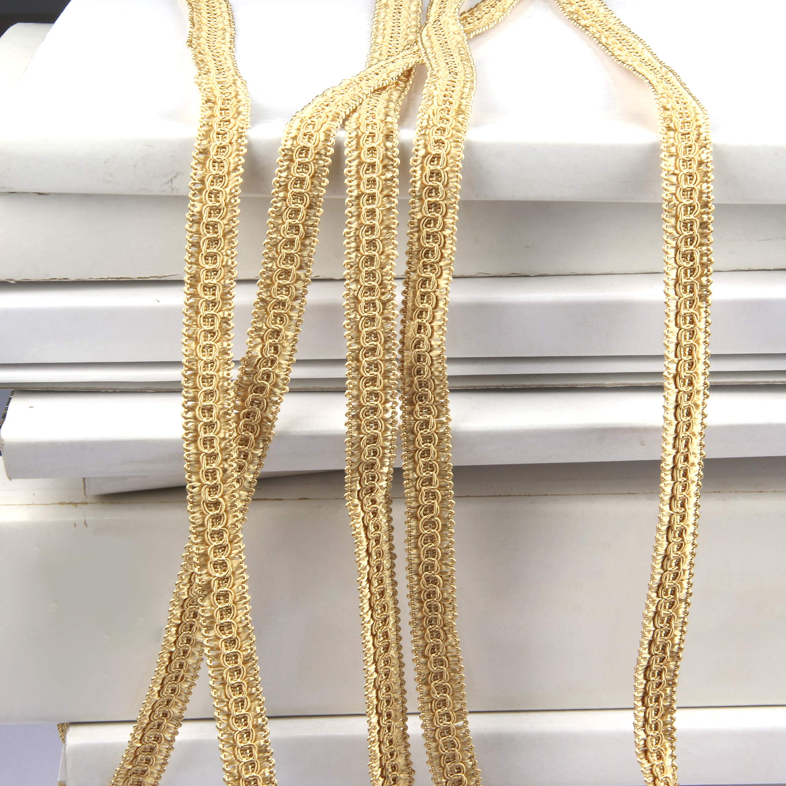 Trenza básica hecha a mano de 13 yardas de diámetro de 1,3 cm para decoración de bricolaje (dorado)