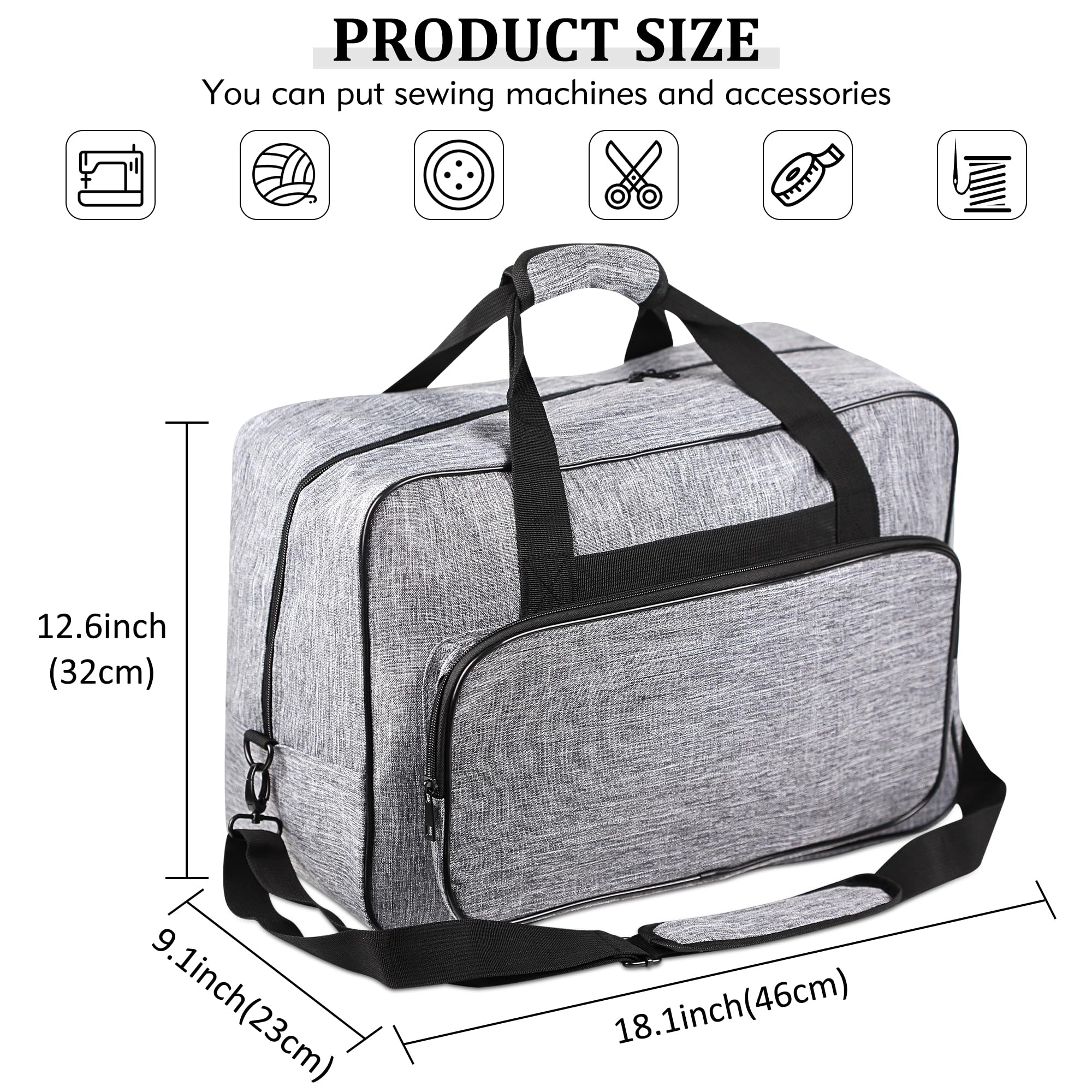 WENLISELL Sewing Machine Bag, 18 inch Sewing Machine Tote Bag with Pockets and Handles, Universal Sewing Machine Carrying Case - Image 2