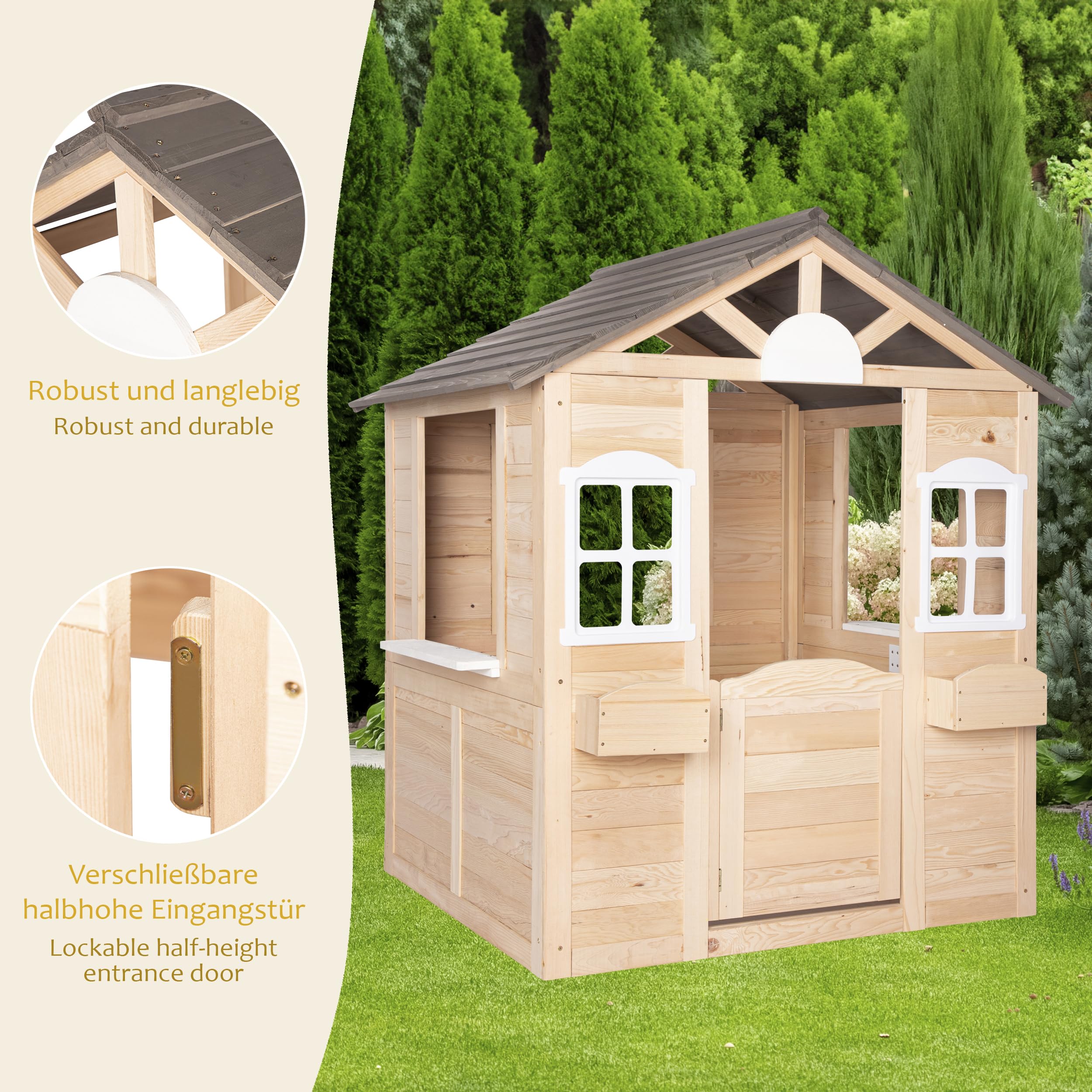 ONVAYA® Kinderspielhaus aus Holz ǀ mit Tür und Fenster ǀ Spielhaus aus Echtholz ǀ für DIY-Streichprojekte ǀ einfacher Aufbau ǀ Gartenhaus für Kinder