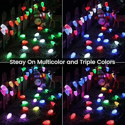 Miniatura 2 de Toodour Luces de Navidad C9 RGB, 33 pies, 50 luces LED que cambian de color con control remoto, luces facetadas de árbol de Navidad de fresa para