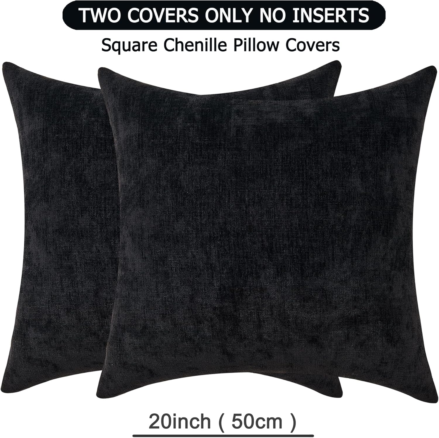 GAWAMAY Decorative Square Throw Pillow Covers 20"x20" Inch Set of 2, Super Soft Chenille Pillows Farmhouse Fall Pillowcase for Living Room Bedroom Sofa Couch Cushion Cover Black 50x50cm (No Insert) - Image 6