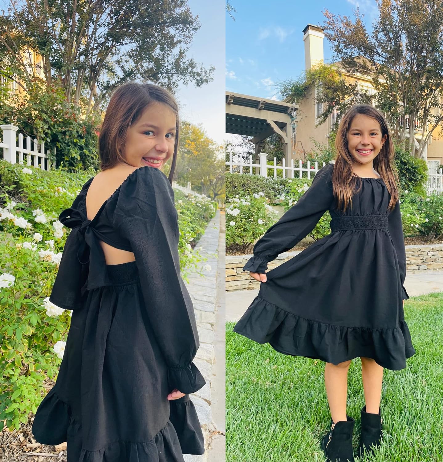 Arshiner Girls Dresses Long Sleeve Tie Back Fall Winter Off Shoulder Dress Kids Clothes - Image 6