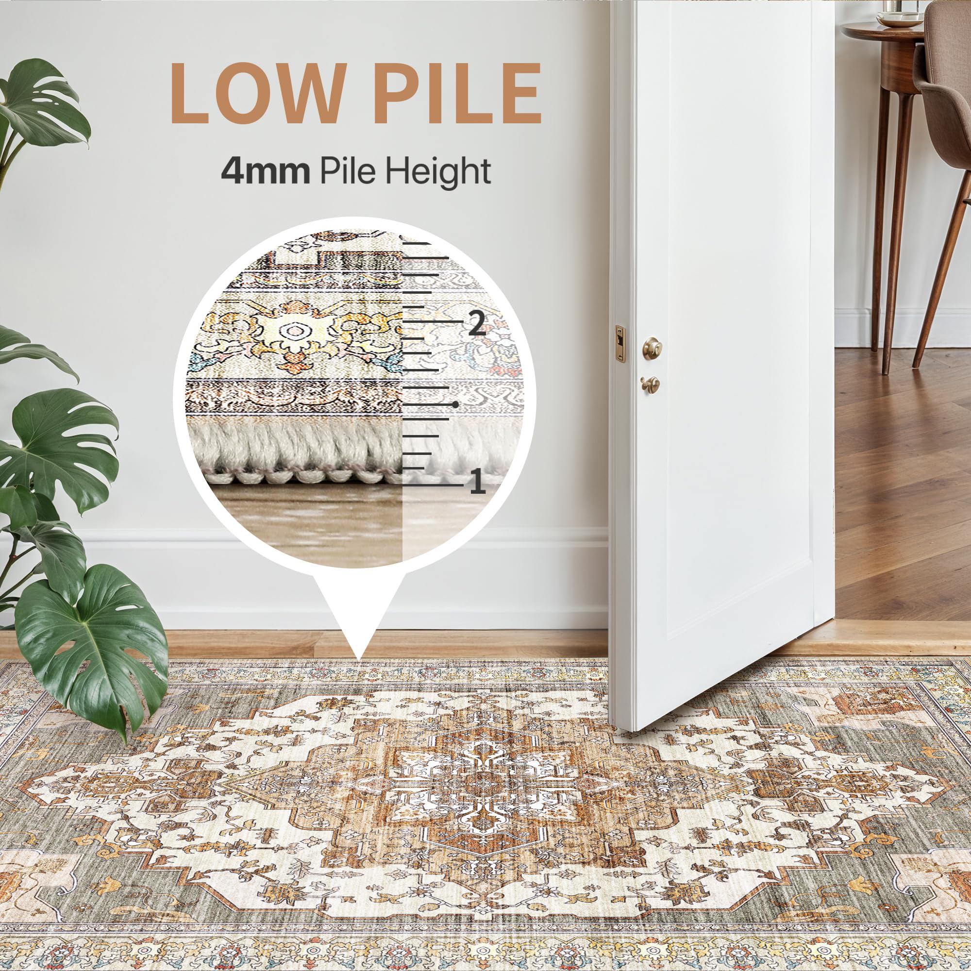 GENIMO Rugs Living Room 60x120 cm Runner Rug Machine Washable Non Slip Boho Vintage No Pile Carpet for Bedroom Hallway - Image 4