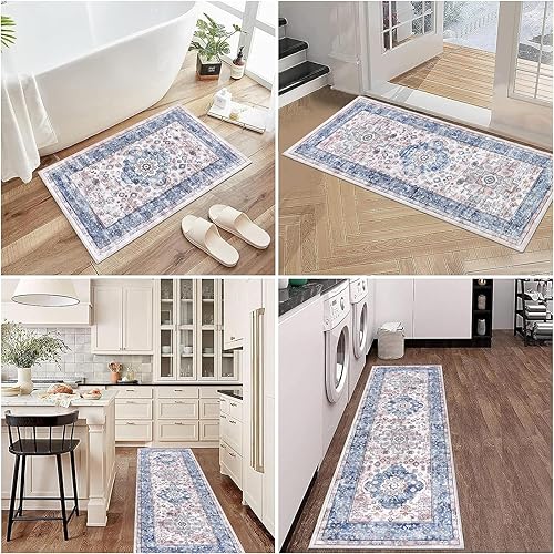 Miniatura 32 de Pauwer Juego de 3 alfombras de cocina antideslizantes y lavables para el suelo, alfombra de pasillo de cocina, alfombra bohemia para fregadero
