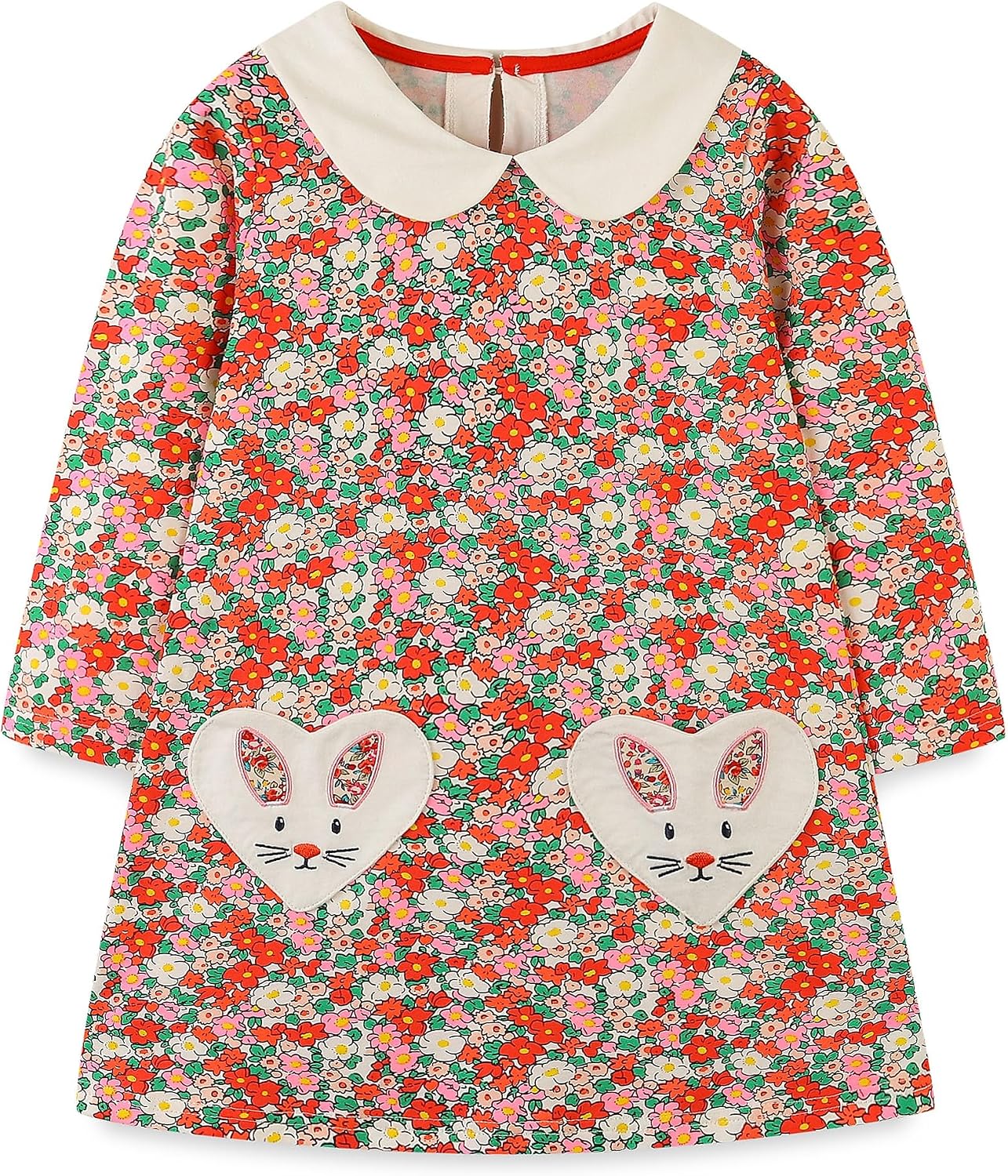 FreeLu Girls Cartoon Applique Dresses Striped Casual Dress Cotton Jersey Longsleeve T-Shirt