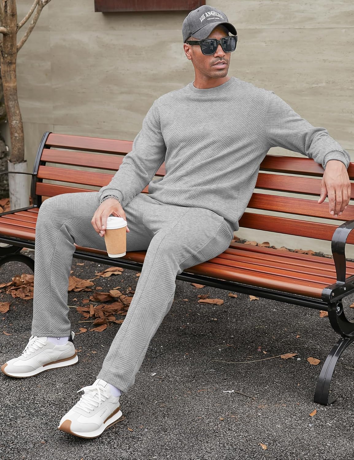 Babioboa Men's Tracksuit Knit Jacquard 2 Piece Long Sleeve Pullover Jogging Tracksuit Athletic running Casual Sportswear - Image 4