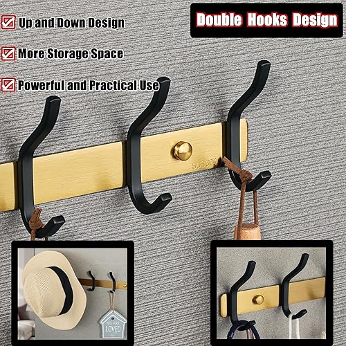 Miniatura 5 de Alise Perchero de pared con 8 ganchos dobles para colgar abrigos de baño, perchero de acero inoxidable SUS304 para colgar toallas, percheros para