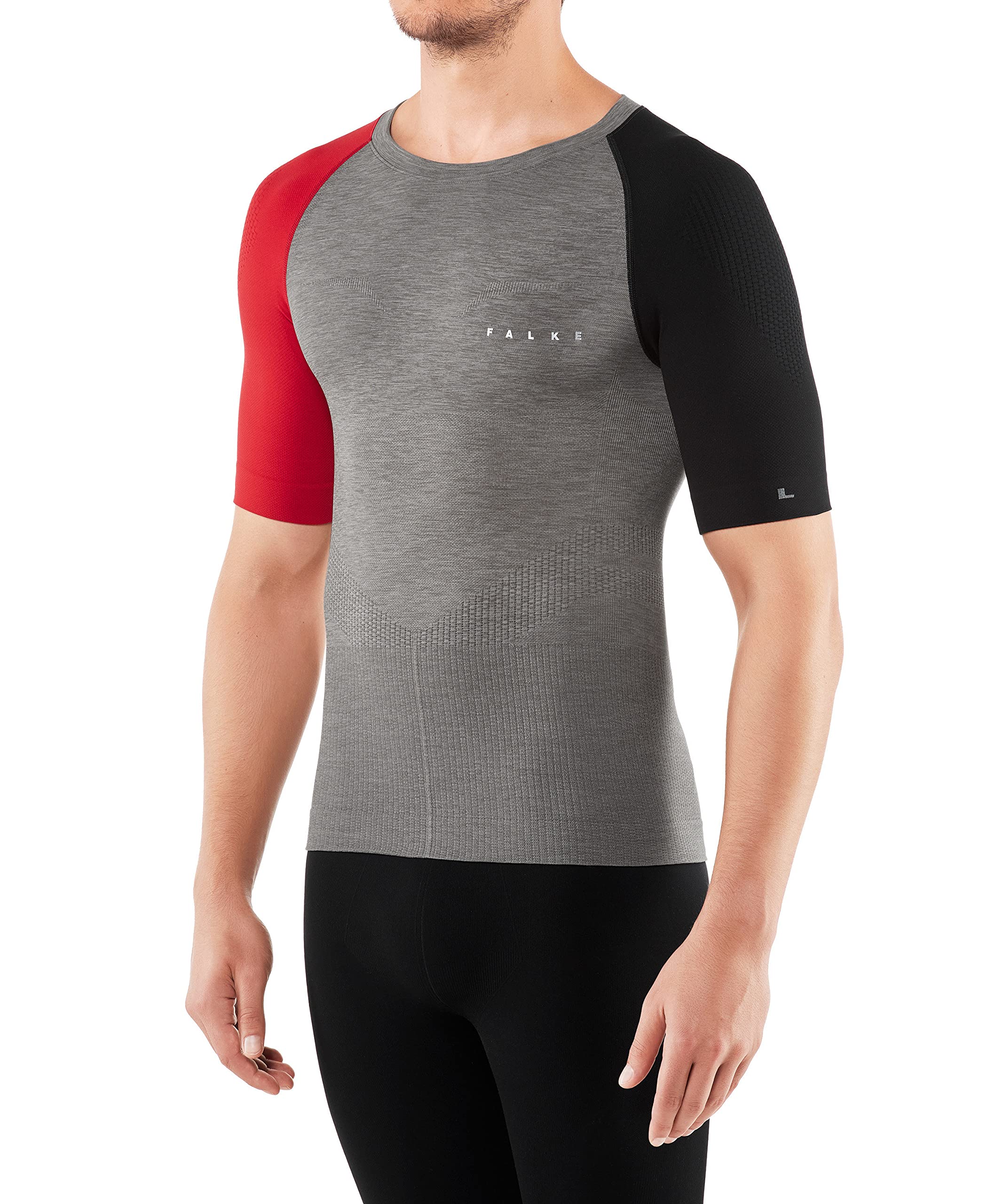 FALKE Sportshirt Impulse Running Funktionsmaterial Herren grau atmungsaktiv zum Sport kurzarm mit Kompression und Silikonnoppen zur Muskelmassage 1 Stück