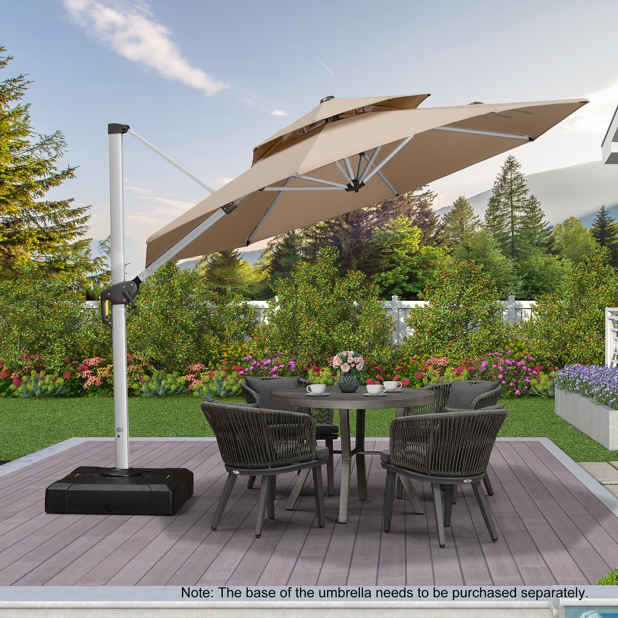 PURPLE LEAF 10 Feet Patio Umbrella Outdoor Round Umbrella Large Cantilever Umbrella Windproof Offset Umbrella Heavy Duty Sun Umbrella for Garden Deck Pool Patio, Beige