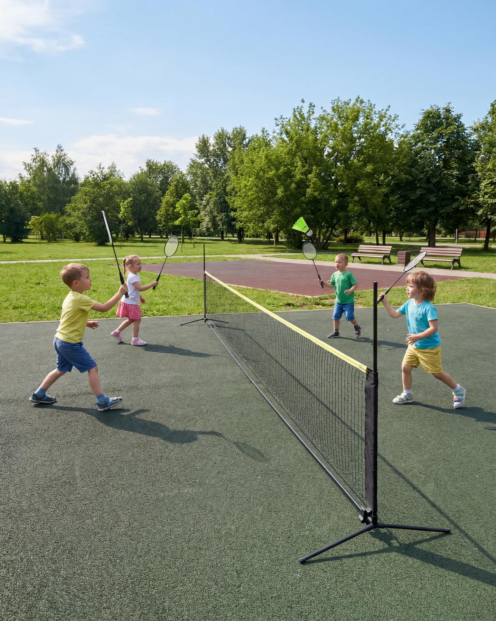 Red de bádminton y pickleball 510x102x155 cm, red portátil ajustable en altura 107-155 cm, kit completo con raquetas para jardín, playa, juegos en familia y al aire libre