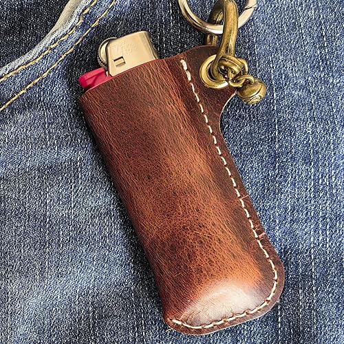Miniatura 2 de BIC - Funda para encendedor de cuero para encendedor de tamaño estándar, funda de cuero genuino con grilletes de herradura de metal para colgante de