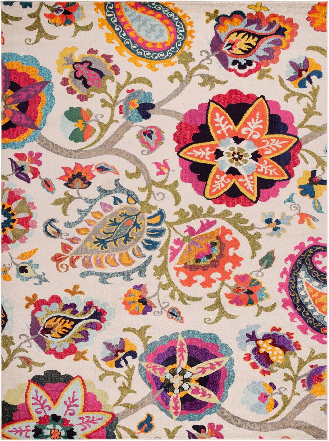 SAFAVIEH Monaco Collection 9' x 12' IvoryMulti MNC229A Boho Floral Non-Shedding Living Room Bedroom Dining Home Office Area Rug