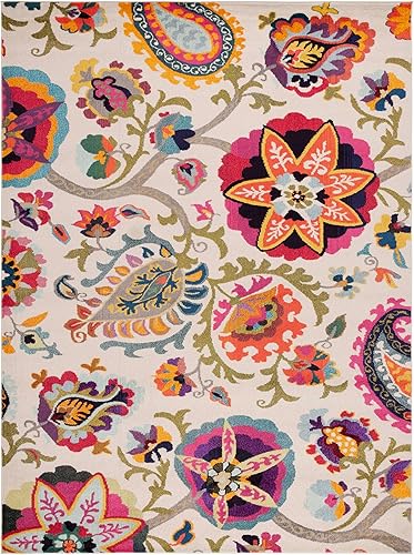 Miniatura 3 de SAFAVIEH Colección Monaco MNC229A - Alfombra bohemia floral que no desprende pelusa, para sala de estar, dormitorio, comedor, oficina en casa, 9 x