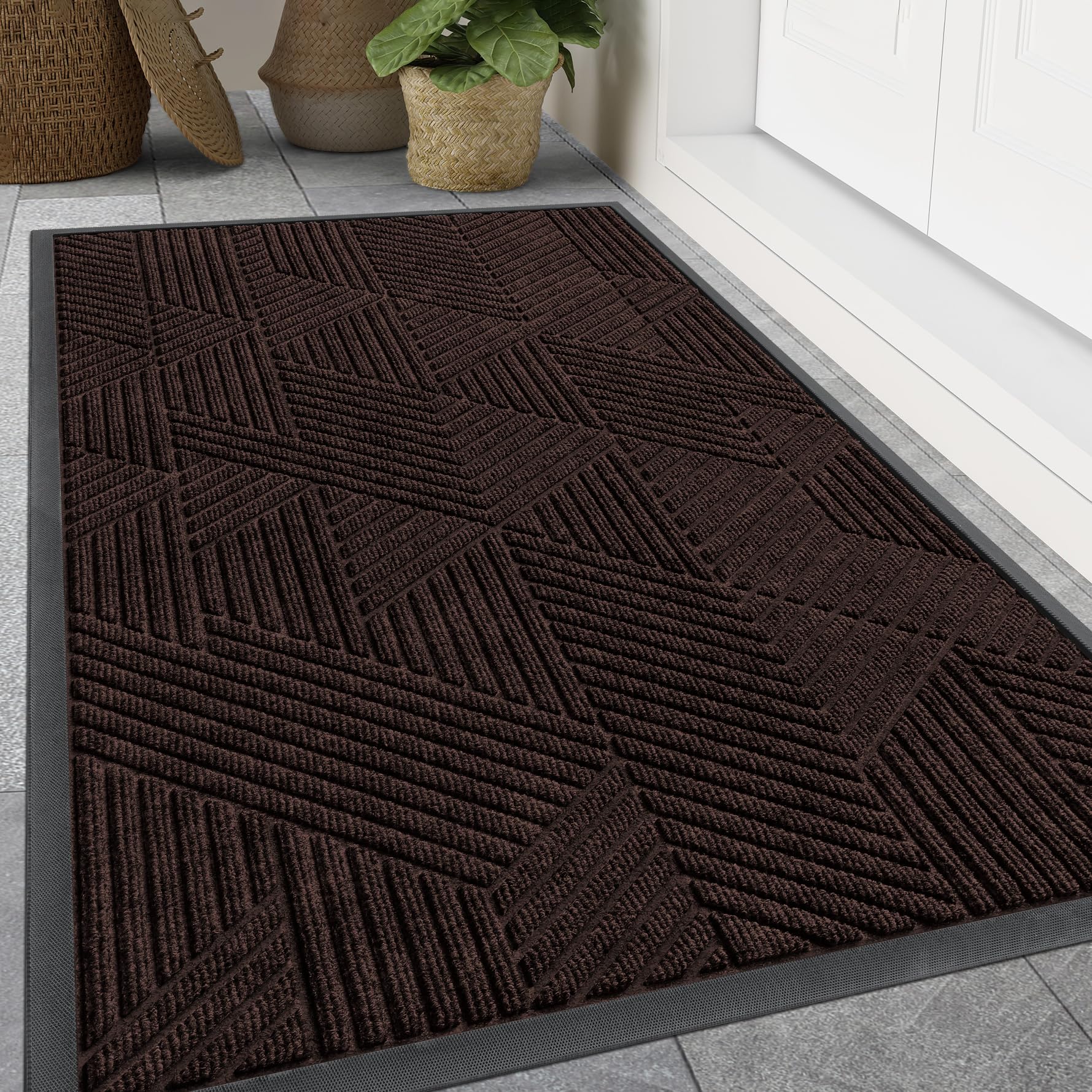 Smiry Front Door Mat Outside Entrance, Low Profile Rubber Doormat, 47x30