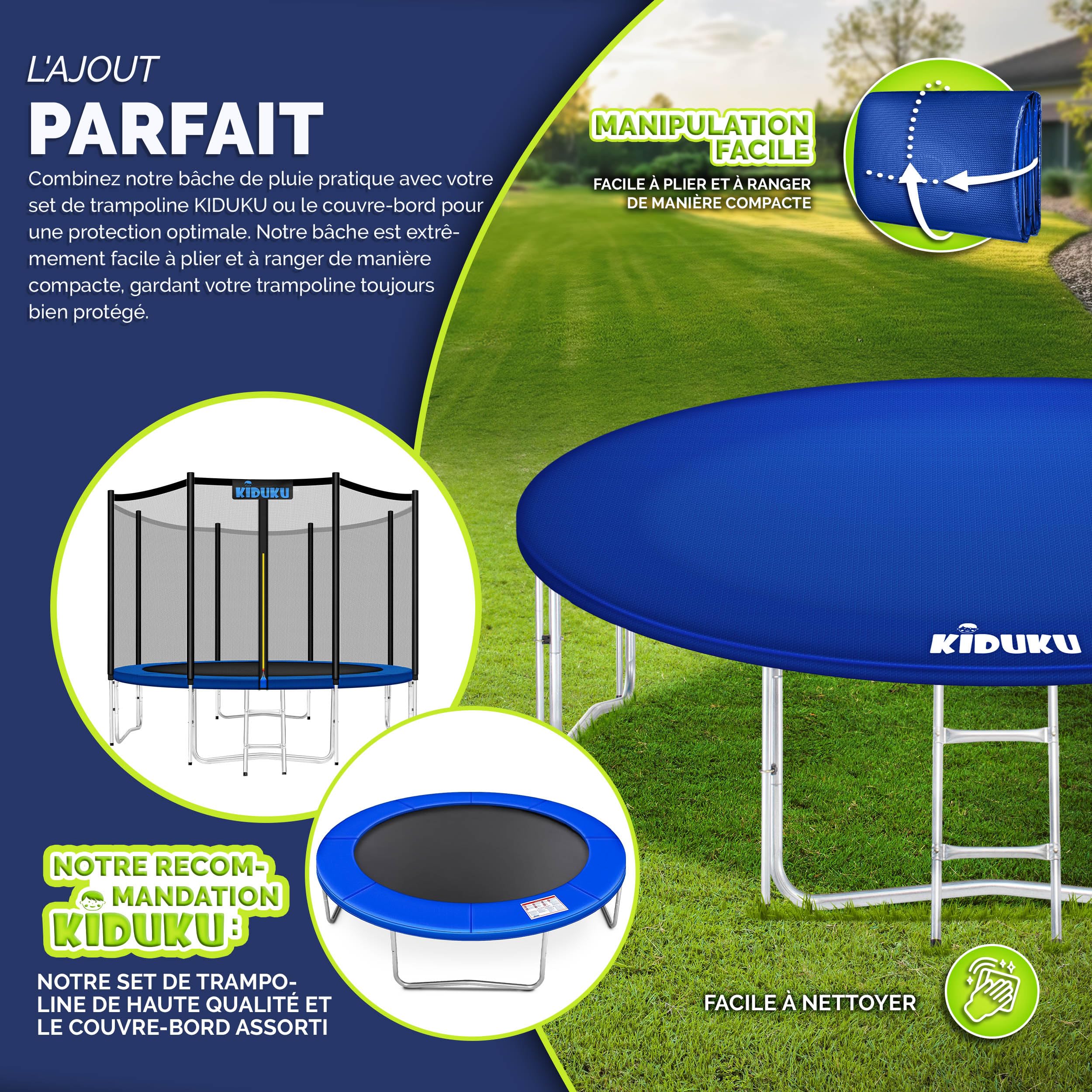 KIDUKU Bâche pour Trampoline 244-427 cm | Housse imperméable résistante aux UV