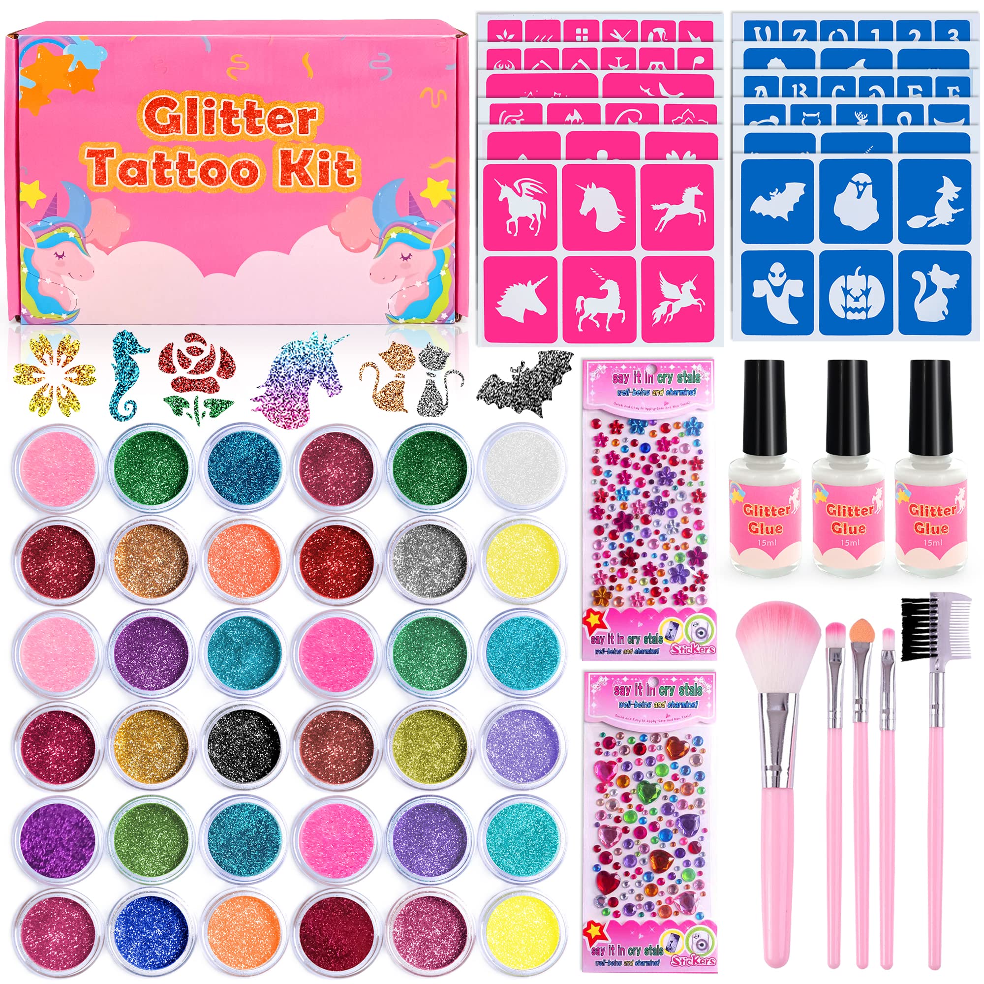 Buy Glitter Tattoos Kit, Temporary Tattoo Set for Kids 36 Colors