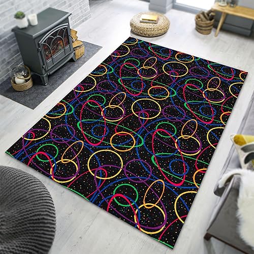 Alfombras retro de los años 80 para sala de estar, 6 x 9 pies, bolera, láser, antideslizante, resistente a las manchas, para interiores, dormitorio, disponible en Yaxa Costa Rica
