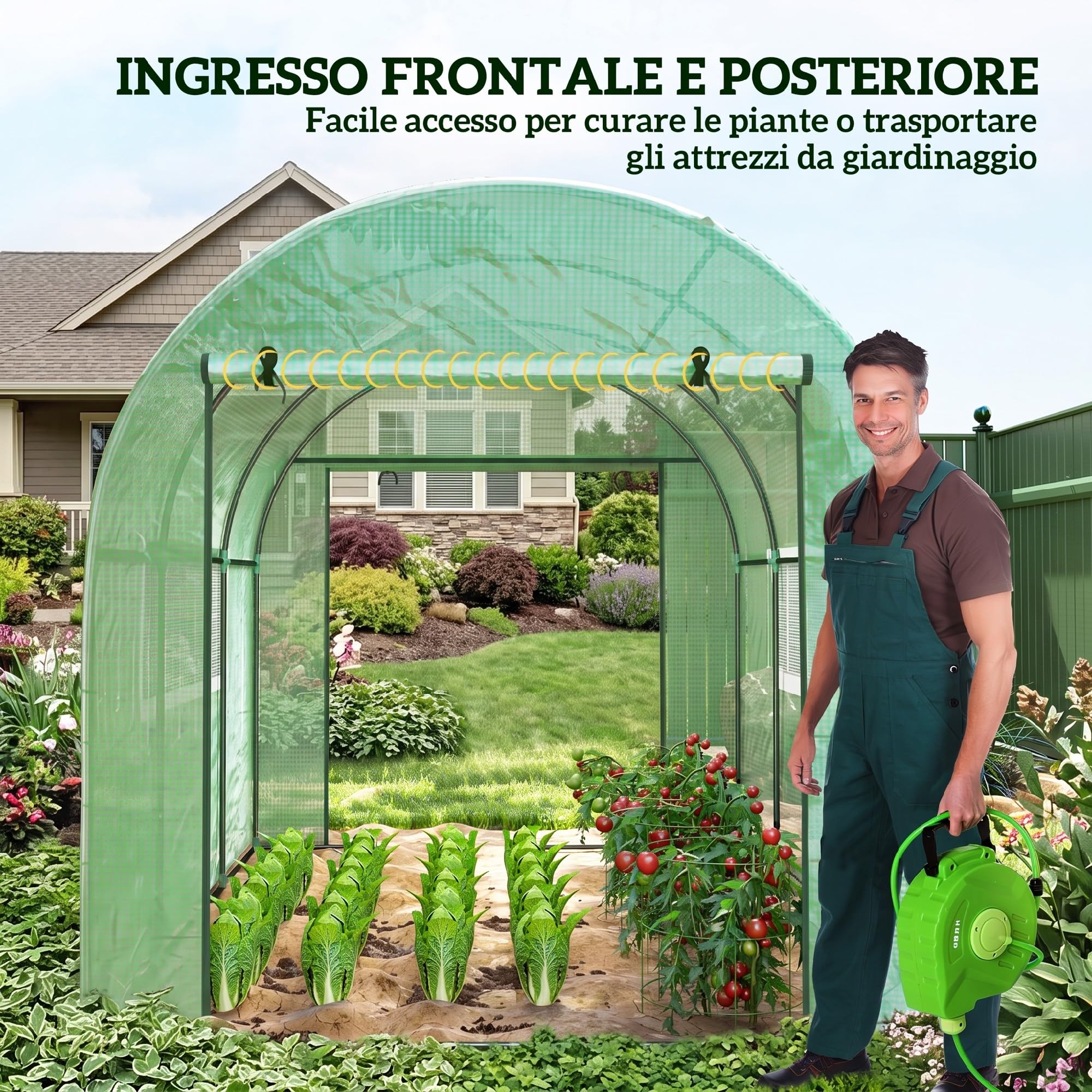 Outsunny Serra da Giardino a Tunnel 3x2x2 m Serra per Orto Anti UV Verde
