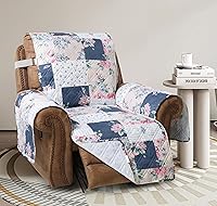 Vista 33 de Brilliant Sunshine Funda de Sofá de Cuadros y Rayas Azules con Diseño de Retazos, Funda Acolchada para Sofá Grande, 70" de Ancho de Asiento