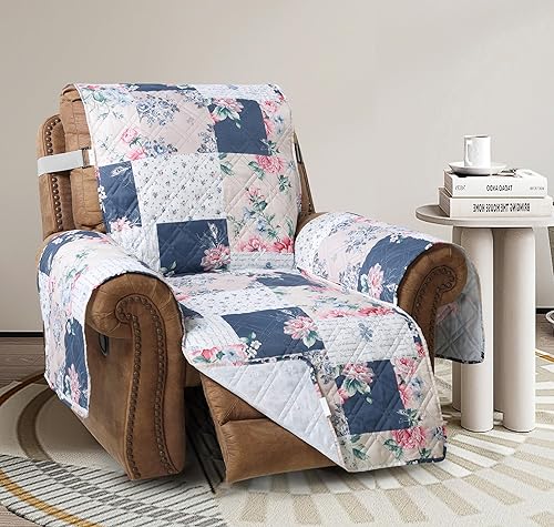 Miniatura 35 de Brilliant Sunshine Funda para Sofá de Retazos con Flores de Durazno y Olivo, Funda Acolchada para Sofá Grande, Ancho de Asiento de 70", Protector de