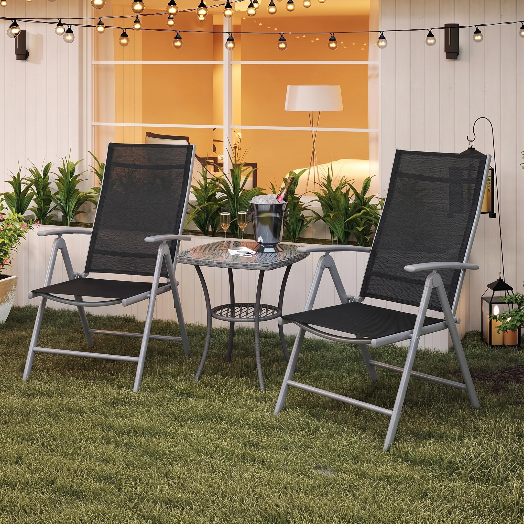 LIFERUN Lot de 2 Chaises de Jardin Pliantes avec Accoudoirs