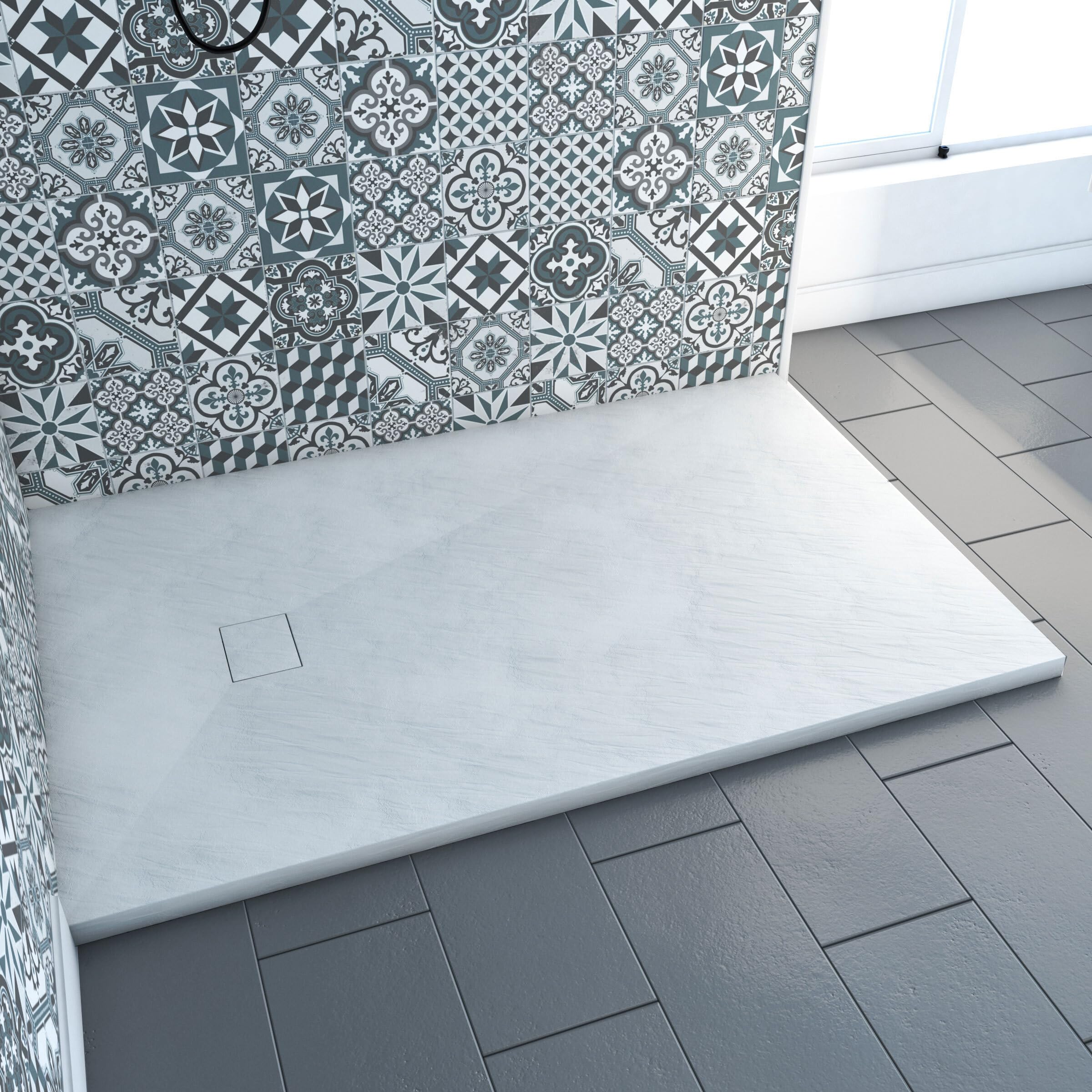 Plato de ducha Aurlane FAC202 antideslizante con textura pizarra mate blanco