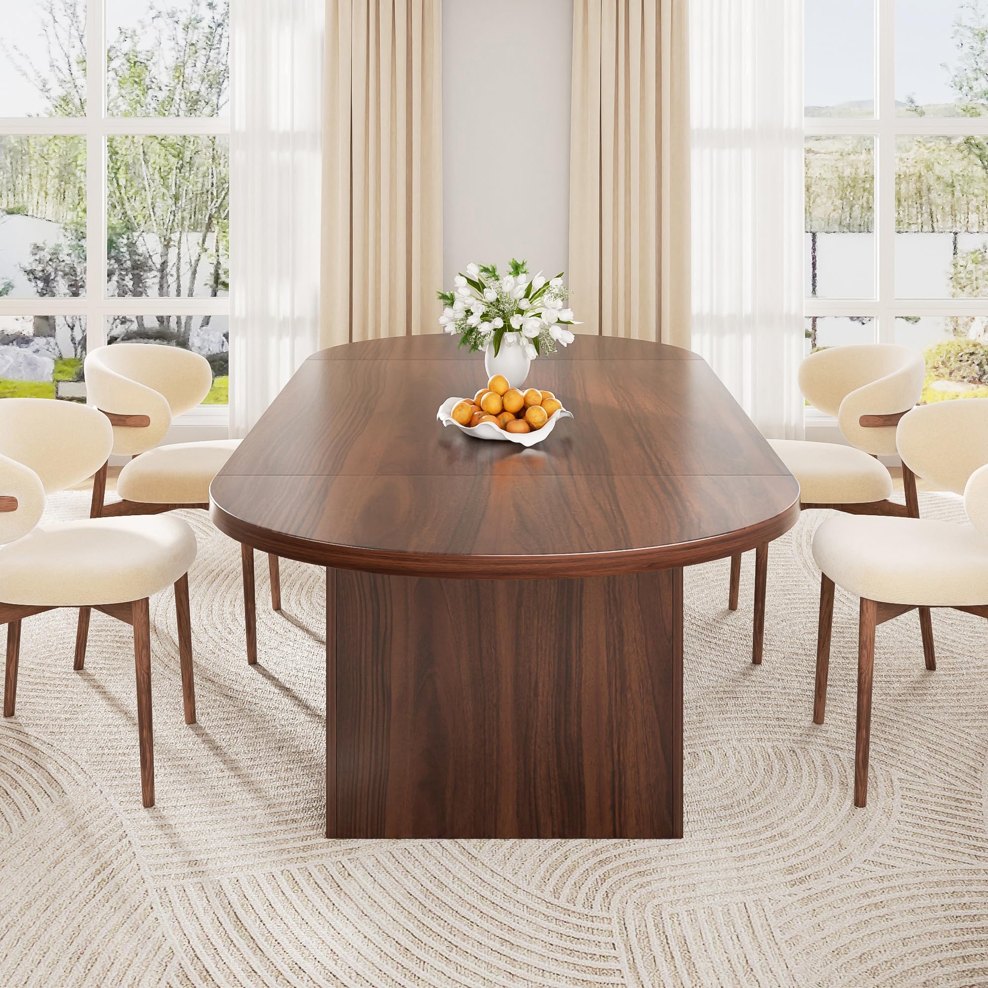 Jocoevol Esstisch 180x80 cm Oval, Massiver Küchentisch mit Stauraum in Seitenschränken, Esszimmertisch für 6-8 Personen, Robust bis 180 kg für Küchen und Esszimmer, Nussbaum