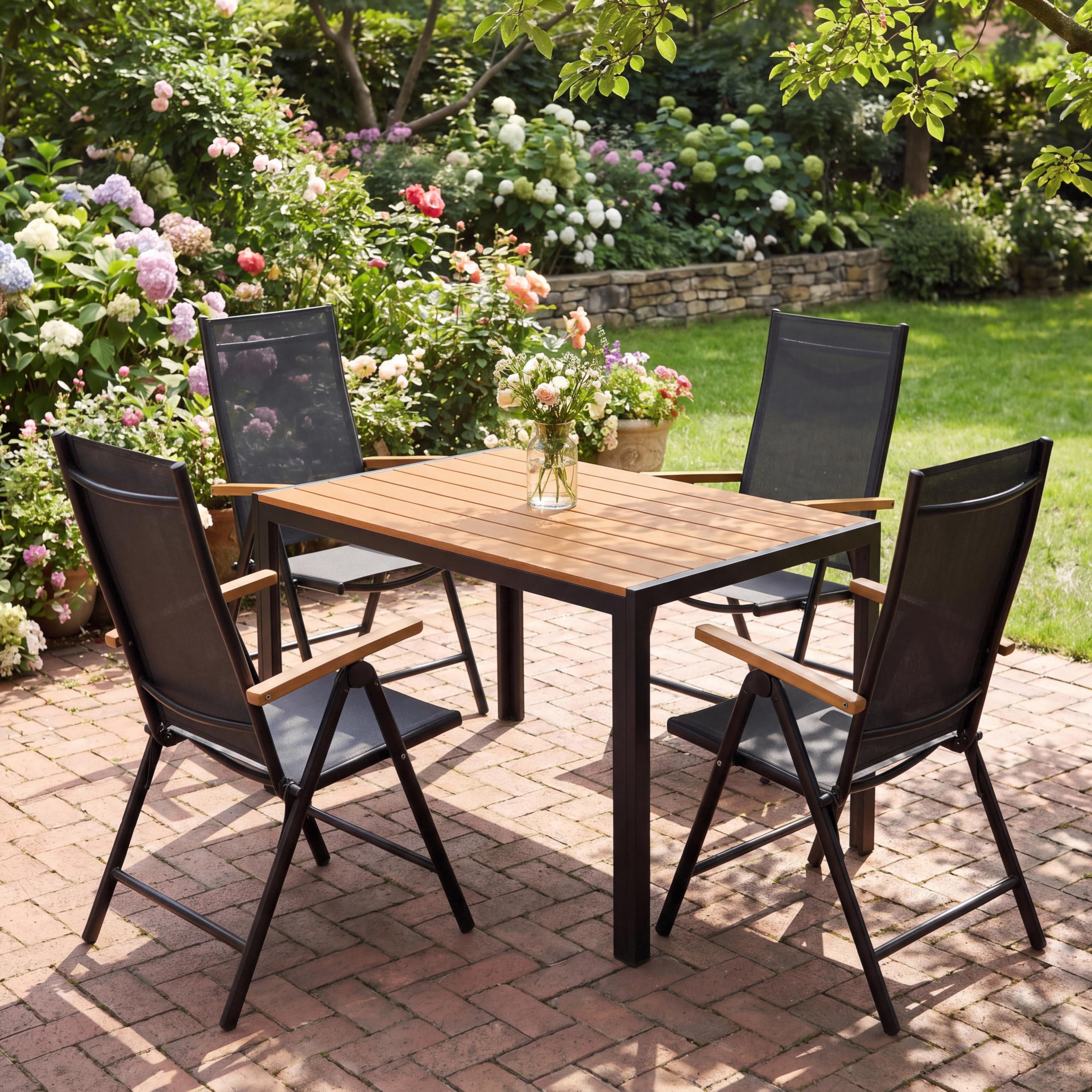 Clevich Tavolo da giardino 110x70 cm in alluminio e WPC - Tavolo da balcone resistente a intemperie, calore e condizioni atmosferiche per terrazzo e esterni