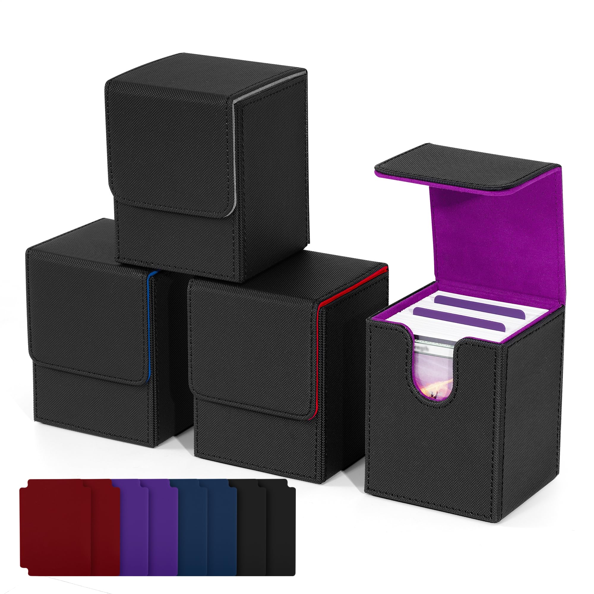 ZLCA Card Deck Box for Trading Cards,PU Leather Magnetic Card Storage Box Fits for TCG CCG Magic Game Cards(Black Set)