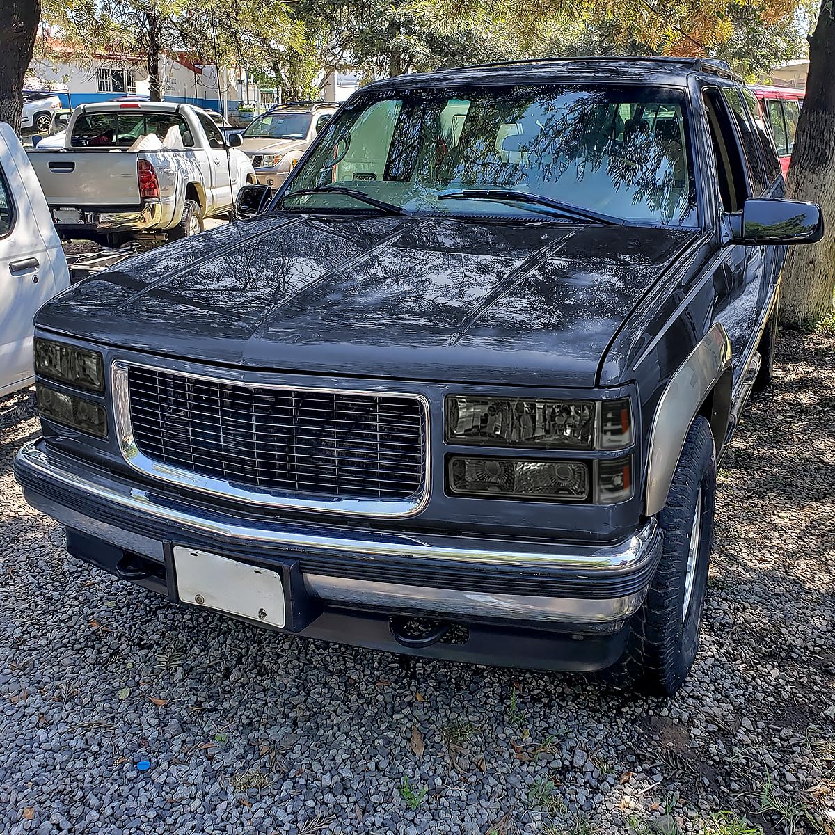 Spec-D Tuning Smoke Headlights + Bumper Lights + Corner Lamps Compatible with 1994-1998 GMC C10 Pickup Sierra Suburban, Left + Right Pair Headlamps Assembly