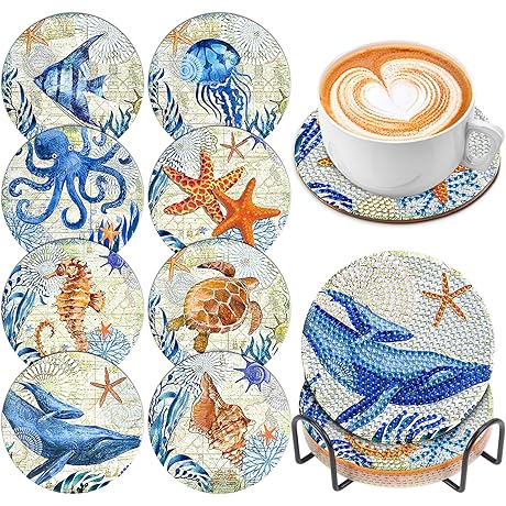 8 Pcs Ocean Resin Coasters Diamond Art Kits