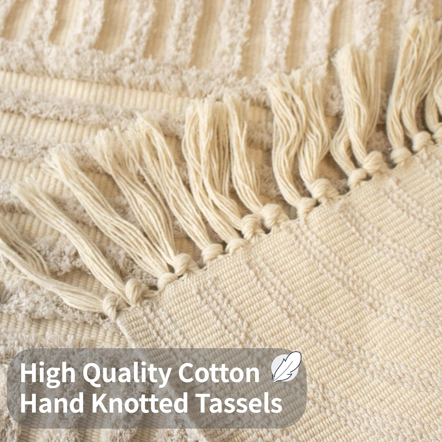 Boho Bathroom Rugs with Tassels 2'x3' Cute Bath Mat Beige Cotton Rug Fits Perfectly Into Your Bath Machine Washable Woven Rug, 24 x 36 inch - Image 3