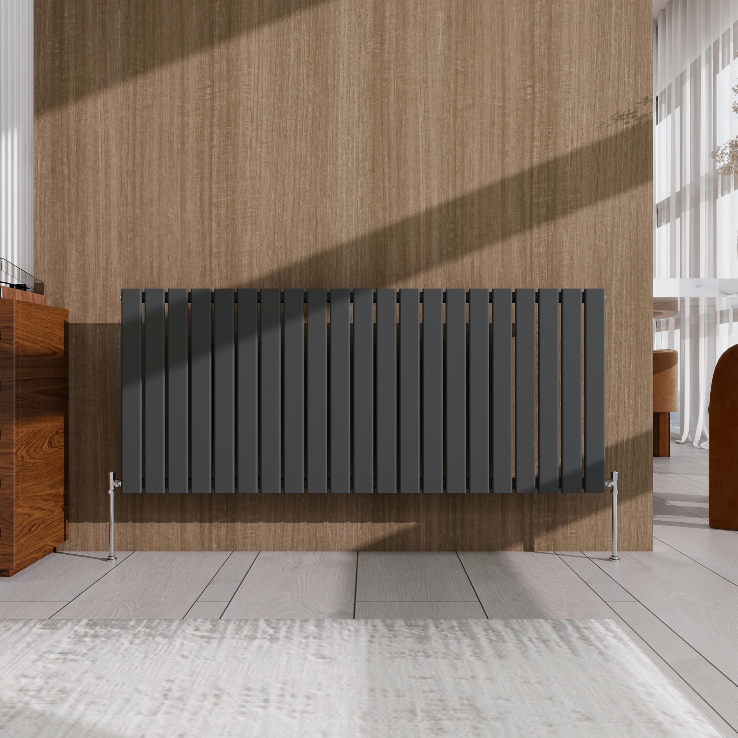 Anthracite Horizontal Designer Radiator – 600×1428mm Single Panel Flat – Modern Central Heating Bathroom Radiator