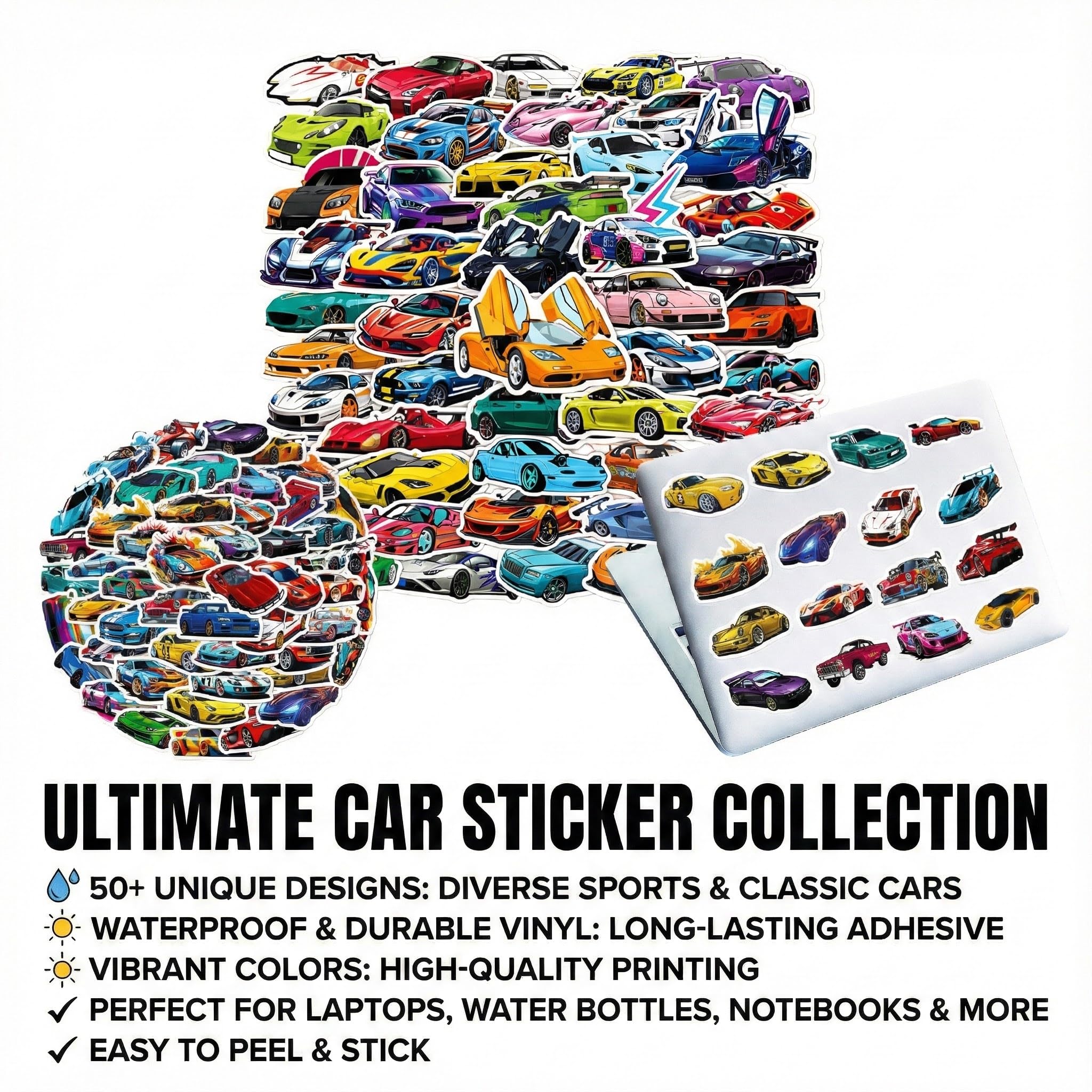 100 Adesivi da Corsa per Auto e Oggetti – Adesivi Decorativi da Cartone Animato per Bambini, Impermeabili, Autoadesivi per Chitarra, Skateboard, Album e Fai-da-Te.