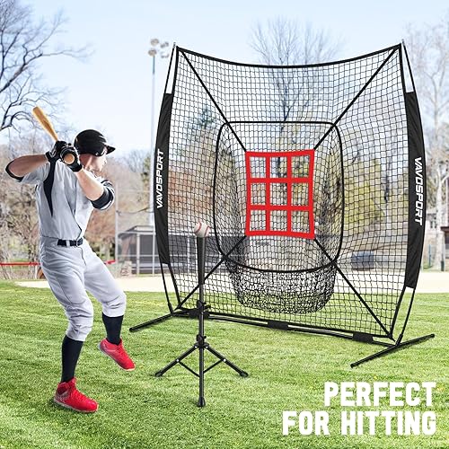 Miniatura 5 de Juego de red de béisbol de 7 x 7 pies, red portátil de sóftbol y béisbol para golpear y lanzar, camiseta de bateo de béisbol, organizador de