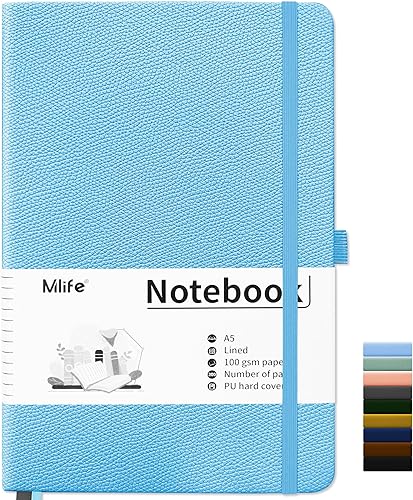 Mlife Cuaderno de diario rayado A5, cuadernos de 200 páginas con papel grueso a prueba de tinta de 3.53 ozm de alta calidad, diarios de tapa dura de