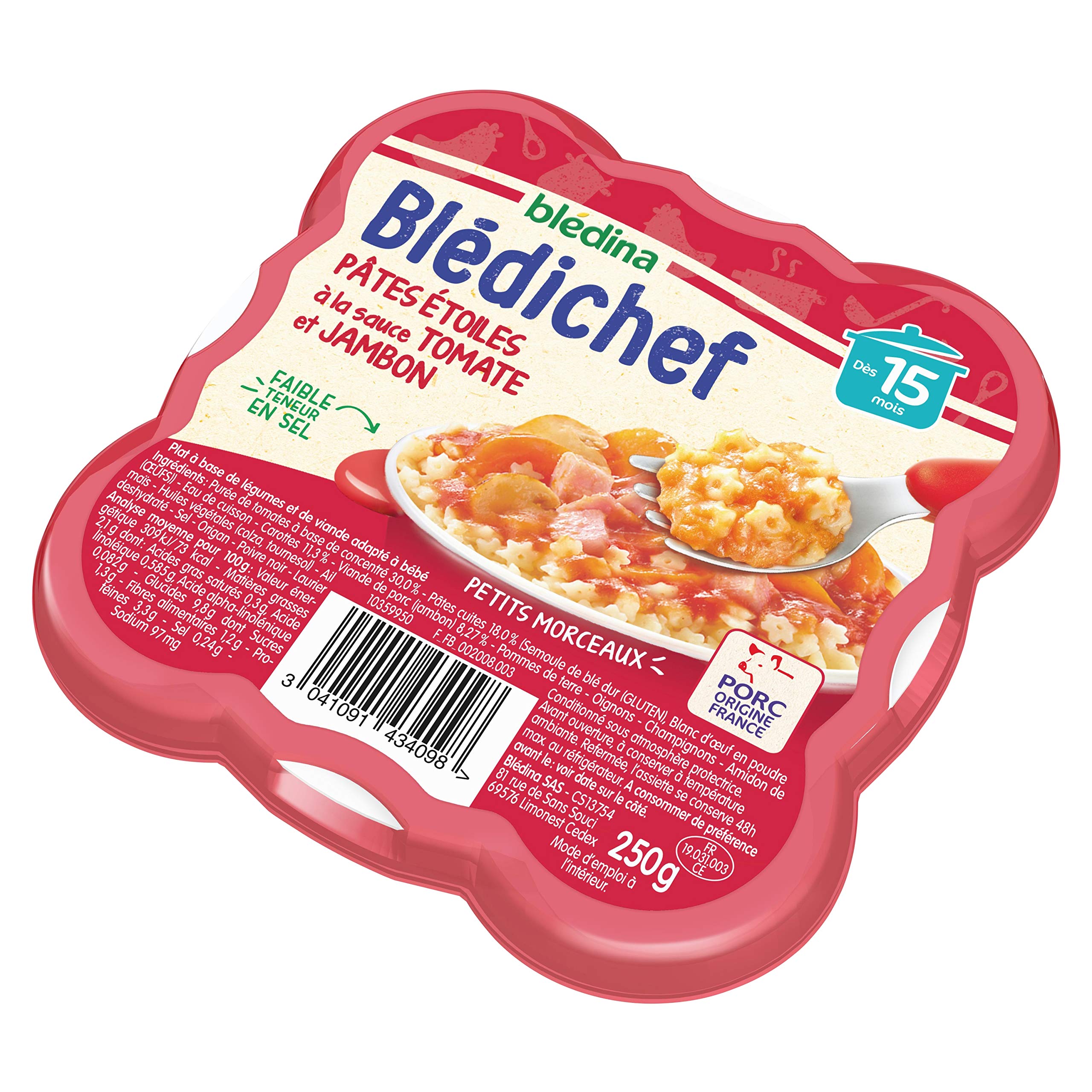 Blédichef Lasagnes Aux Légumes - Repas Bébé 15 Mois - 6 Assiettes De 230g - Faible En Sel