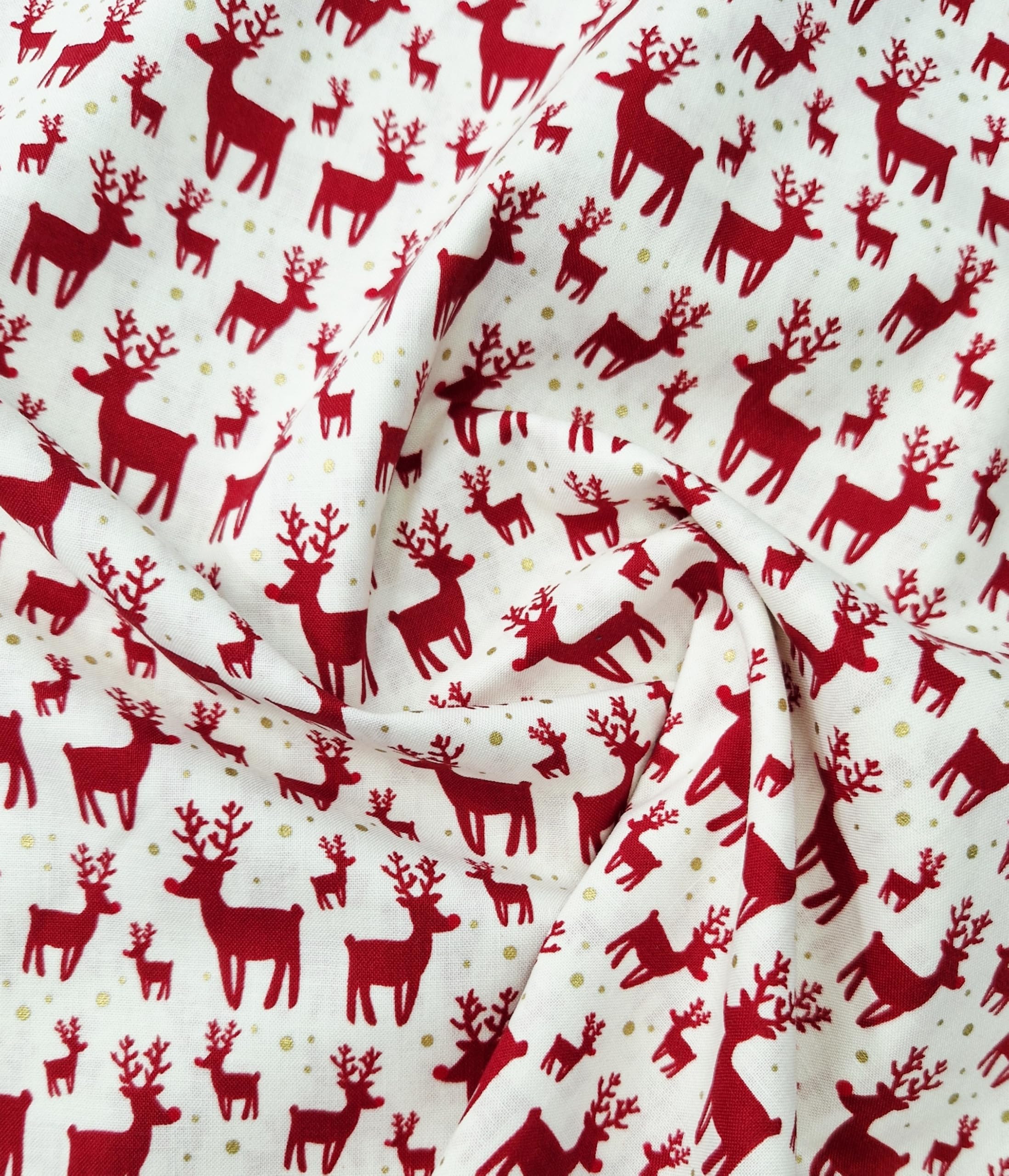 Oddies Off White Christmas Fabric - Red Reindeers Stags On - Xmas Craft Fabric Material Metre
